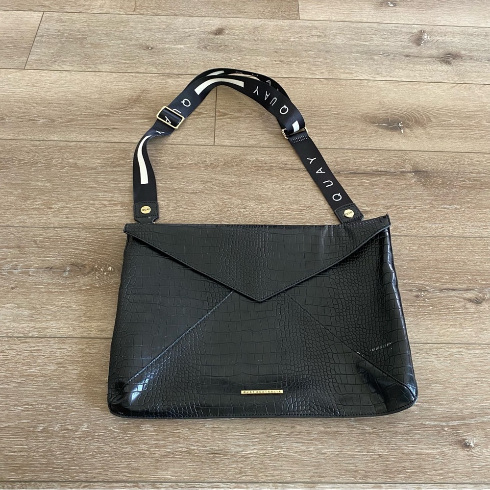 OUAI Black Croc-Texture Shoulder Bag